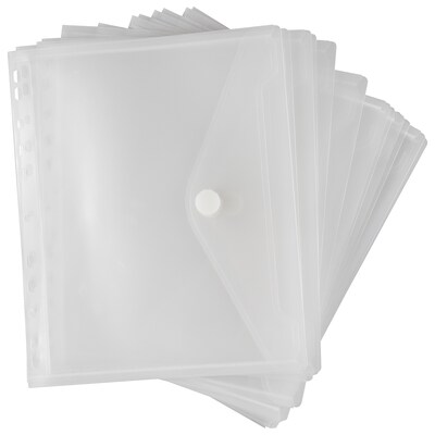 JAM Paper 3 Hole Punch Binder Envelopes with Hook & Loop Closure, 9 1/2" x 11 1/2", Clear, 12/Pack (235738955A)