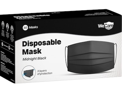 WeCare Disposable Face Mask, 3-Ply, Adult, Midnight Black, 50/Box (WMN100119)