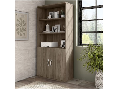Bush Business Furniture Hybrid 73"H 5-Shelf Bookcase with Adjustable Shelves, Modern Hickory Laminated Wood (HYB136MH-Z)