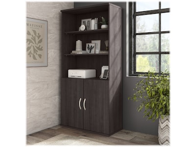 Bush Business Furniture Hybrid 73H 5-Shelf Bookcase with Doors, Storm Gray Laminated Wood (HYB024SG