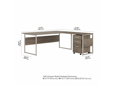 Bush Business Furniture Hybrid 72"W L Shaped Table Desk with 3 Drawer Mobile File Cabinet, Modern Hickory (HYB010MHSU)