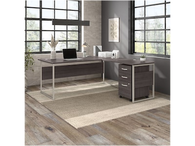 Bush Business Furniture Hybrid 72W L Shaped Table Desk with 3 Drawer Mobile File Cabinet, Storm Gra