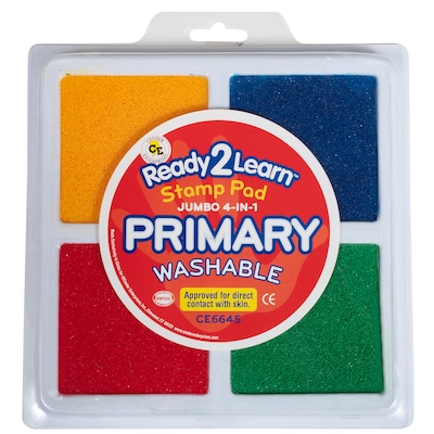 Ready 2 Learn Jumbo Washable 4-in-1 Stamp Pad, Assorted Primary Ink, 3/Pack (CE-6645-3)