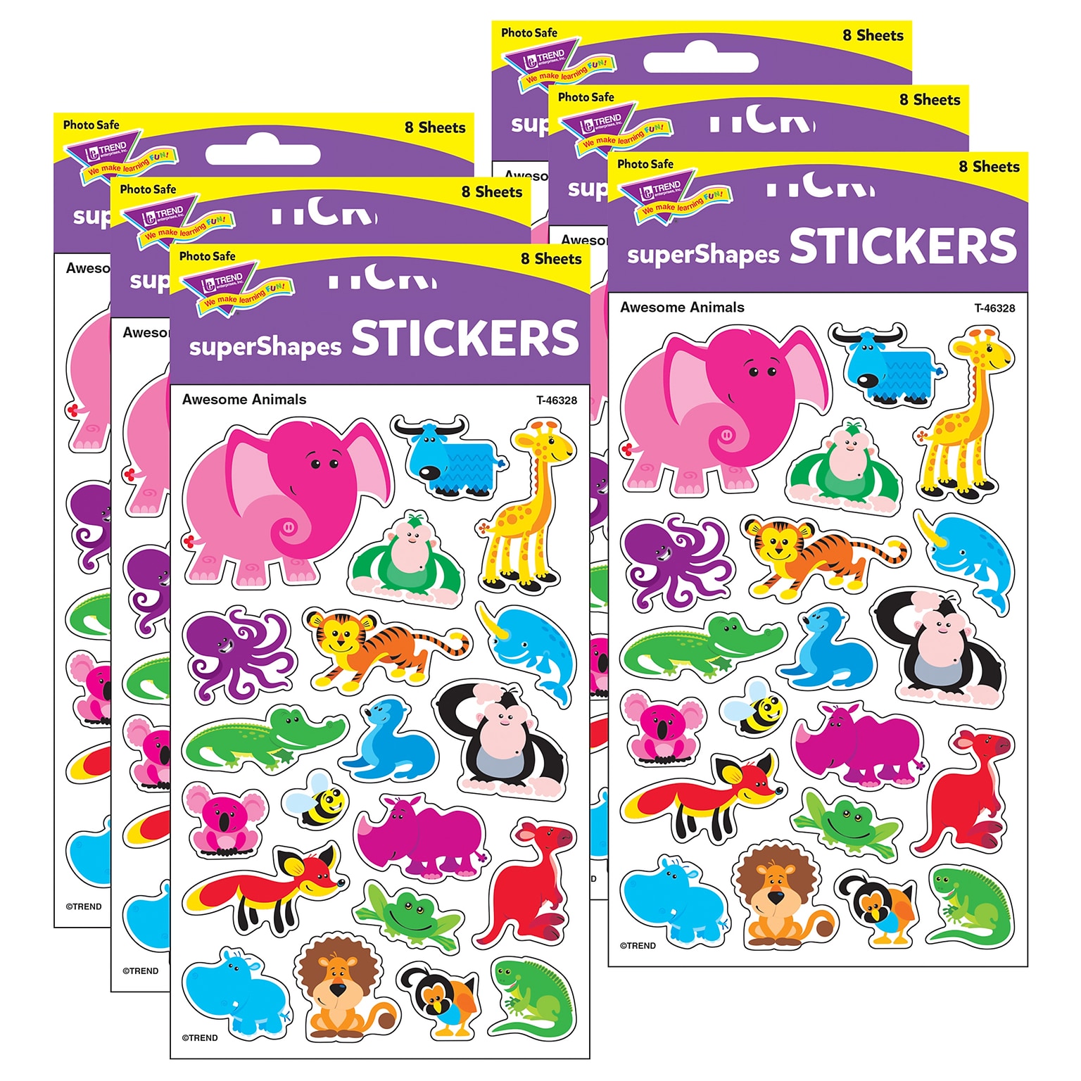 TREND Awesome Animals superShapes Stickers-Large, 160 Per Pack, 6 Packs (T-46328-6)