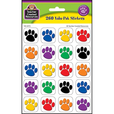 Teacher Created Resources Colorful Paw Print Stickers Valu-Pak, 260 Pieces Per Pack, 6 Packs (TCR497