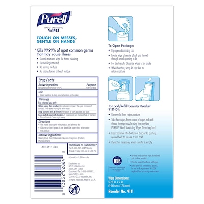 Purell® Hand Sanitizing Wipes, Fresh Citrus Scent, 100/Pack (9111-12)