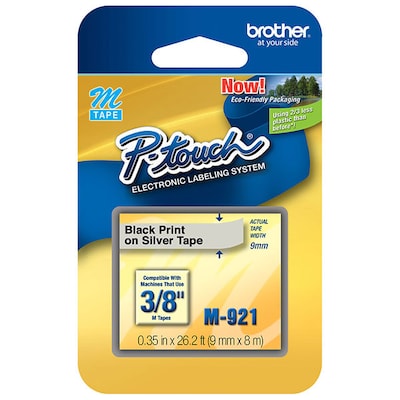 Brother M921 9mm (3/8") Black on Silver Non-Laminated Tape (8m/26.2')