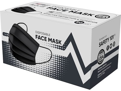 PPE Mask USA Disposable Surgical Face Mask, 3-Ply, Adult, Black, 50/Box (SMN200057)