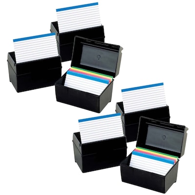Oxford® 3" x 5" Plastic Index Boxes, 300 Cards Capacity, Black, Pack of 6 (ESS01351-6)