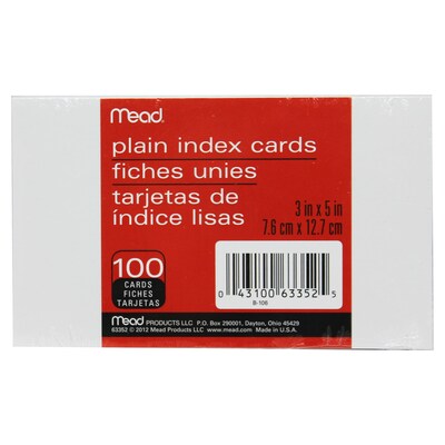 Mead Index Cards, 3" x 5", 100/Pack, 12 Packs (MEA63352-12)