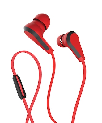 Wired Headset in-Ear Headphones with Integrated Microphone | Corded Stereo Earbuds with 3.5mm Jack - Red
