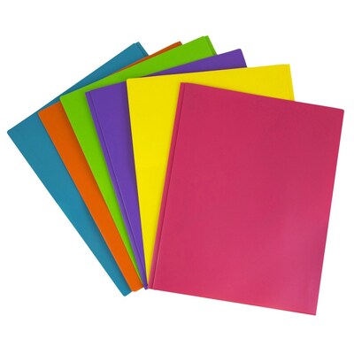 JAM Paper Plastic POP 2-Pocket Folders with Metal Prong Fastener, Multicolored, Assorted Colors, 6/P