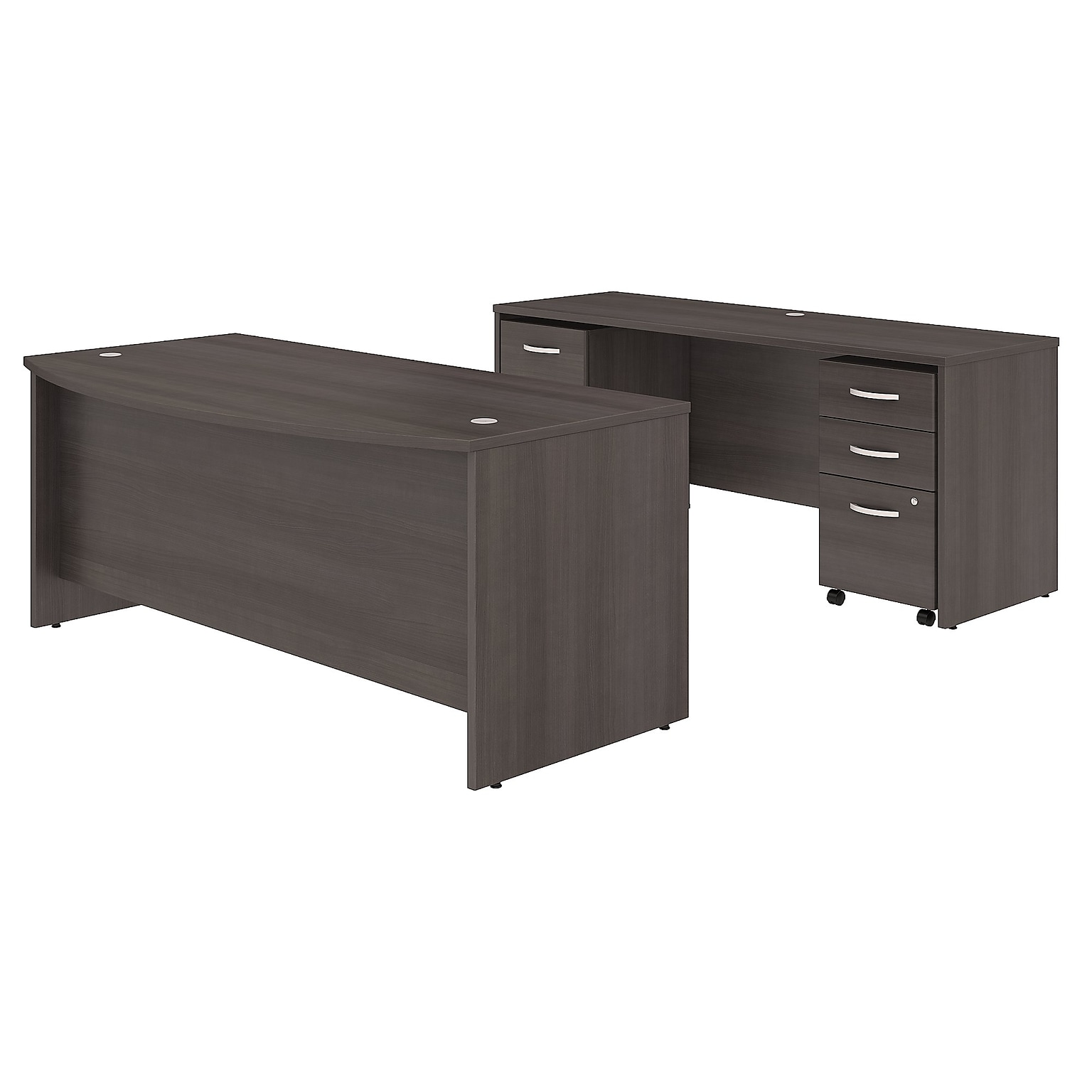 Bush Business Furniture Studio C 72W Bow Front Desk and Credenza with Mobile File Cabinets, Storm Gray (STC009SG)