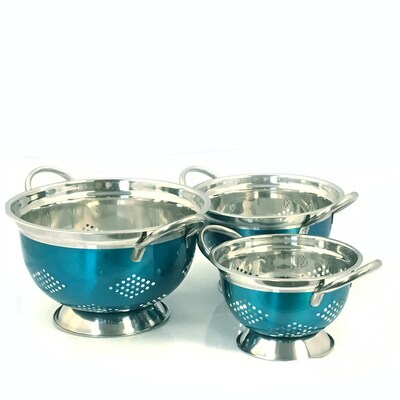 Oster Metaline 3-Piece Stainless Steel Asian Colander Metallic Turquoise (109497.03)