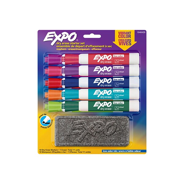 EXPO 1884310 Low-Odor Dry-Erase Marker Starter Set, Ultra Fine, Assorted,  5/Set - 1884310