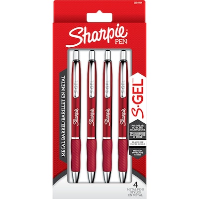 Sharpie S-Gel Retractable Crimson Metal Barrel Gel Pen, Medium Point, Black Ink, 4/Pack (2154604)