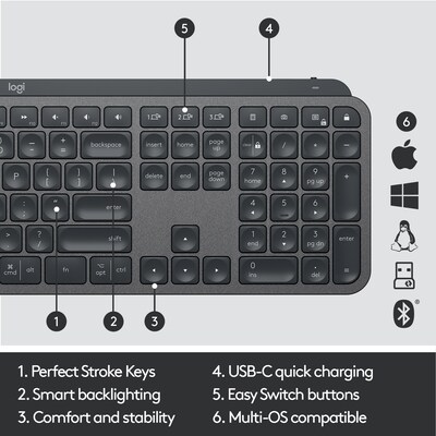 Logitech MX Keys Advanced Wireless Illuminated Keyboard for Business,  Graphite (920-010116) | Quill.com