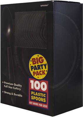 JAM PAPER Big Party Pack of Premium Plastic Spoons, Black, 100 Disposable Spoons/Box