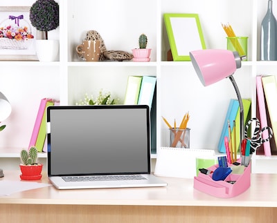 Limelights Incandescent Desk Lamp with Charging Outlet, Pink (LD1057-PNK)