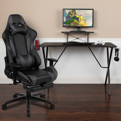 Flash Furniture 52W Gaming Desk with Gray Reclining Gaming Chair with Footrest, Black (BLNX30RSG103