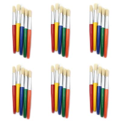 CLI Round Paint Brushes, Short, Assorted Colors, 5/Set, 6 Sets (CHL73205-6)
