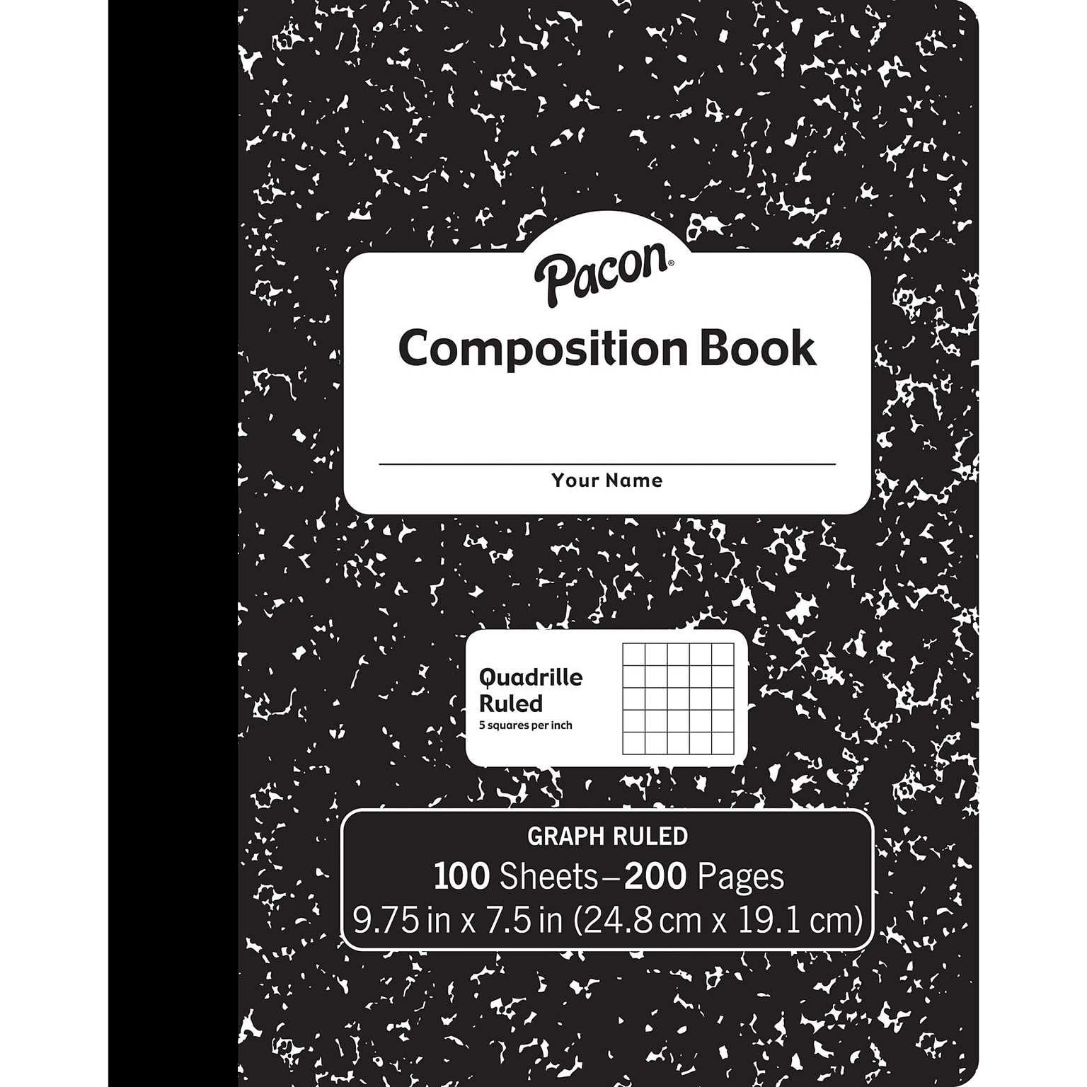 Pacon Composition Notebooks, 9.75 x 7.5, Quad Ruled, 100 Sheets, Black, 6/Bundle (PACMMK37103-6)