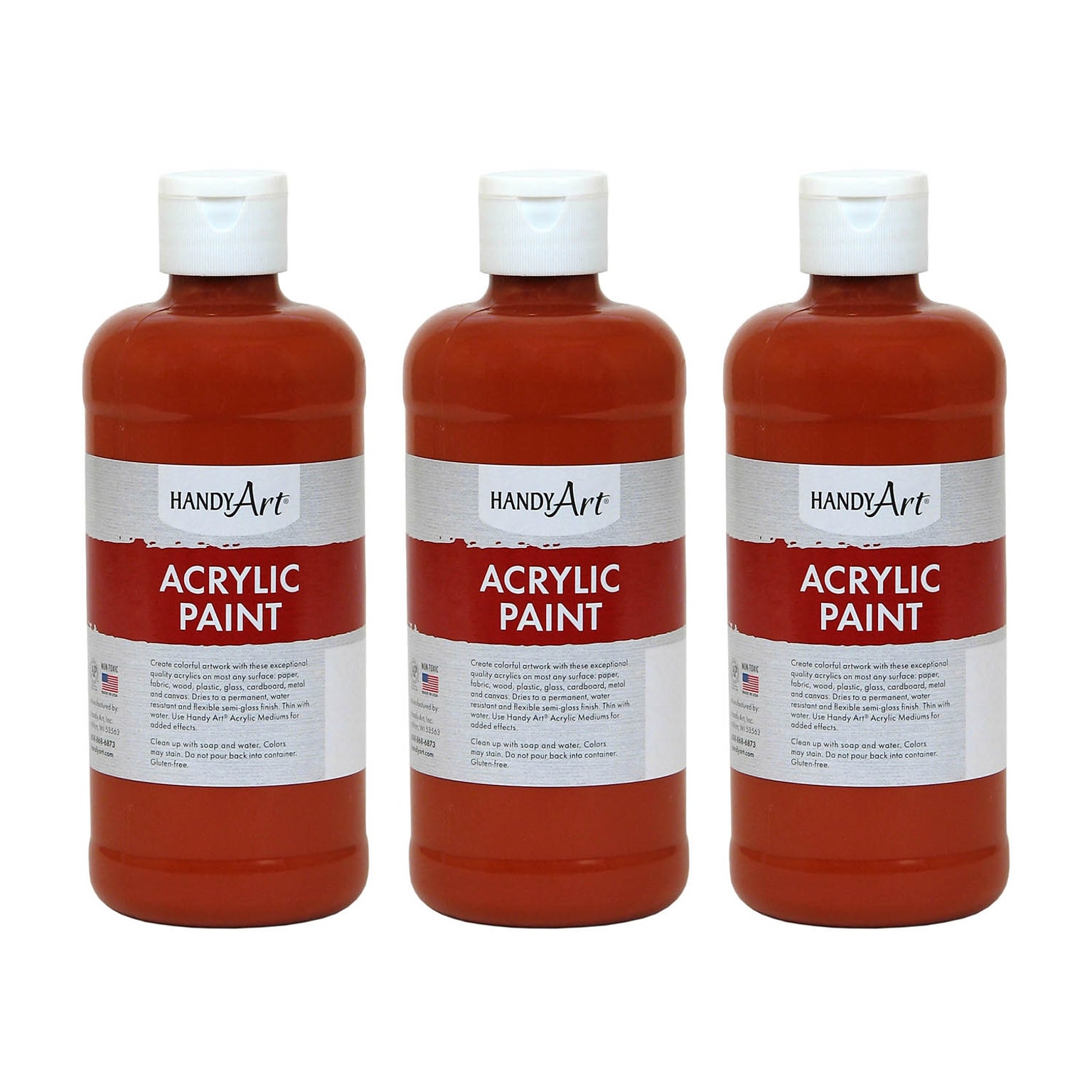 Handy Art® Acrylic Paint, Venetian Red, 16 oz. Bottle, Pack of 3 (RPC101080-3)