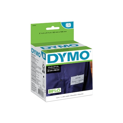 DYMO LabelWriter 30856 Non-Adhesive Name Badges, 4-3/15 x 2-7/16, Black on White, 250 Labels/Roll