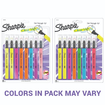 Sharpie Clear View Stick Highlighter, Narrow Chisel Tip, Assorted Colors, 3  Pack