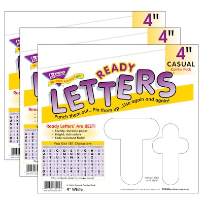 TREND 4 Uppercase/Lowercase Combo Pack Ready Letters, White, 182/Pack, 3 Packs (T-79905-3)