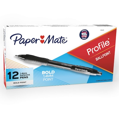 Paper Mate Profile Retractable Ballpoint Pen, Bold Point, Black Ink, Dozen  (89465) | Quill.com