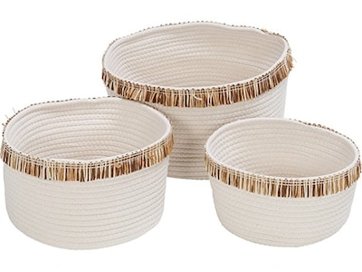 Honey-Can-Do Nesting Baskets with Fringe, White, 3/Set (STO-09535)