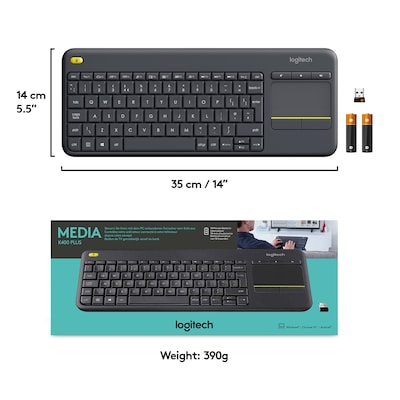 Logitech® K400 Plus USB Wireless Touch Keyboard; Black | Quill.com