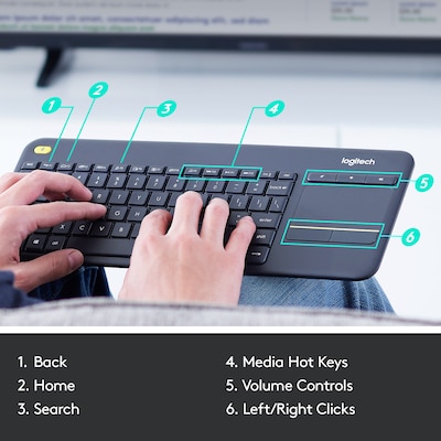 Logitech® K400 Plus USB Wireless Touch Keyboard; Black | Quill.com