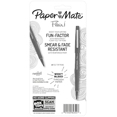 Paper Mate Flair Original Fibre Tip Pen 4 Different Vivid Color (Black