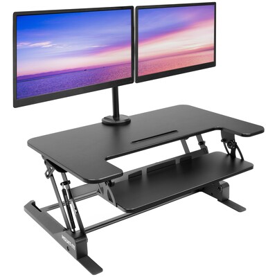 Mount-It! 36W Manual Adjustable Standing Desk Converter with Dual Monitor Mount, Black (MI-7934)