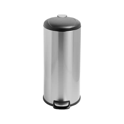 Honey-Can-Do Steel Indoor Round Soft-Close Trash Can with Hinged Lid, 7.92 Gallon, Silver (TRS-08994