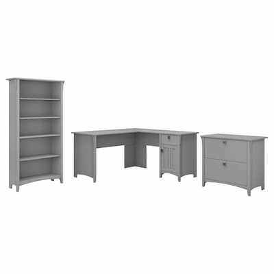 Bush Furniture Salinas 60"W L Shaped Desk with Lateral File Cabinet and 5 Shelf Bookcase, Cape Cod Gray (SAL003CG)