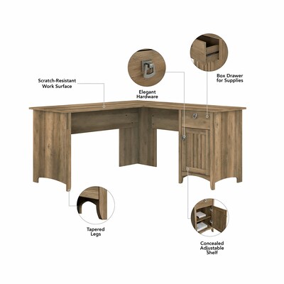 Bush Furniture Salinas 60"W L Shaped Desk with Storage, Reclaimed Pine (SAD160RCP-03)