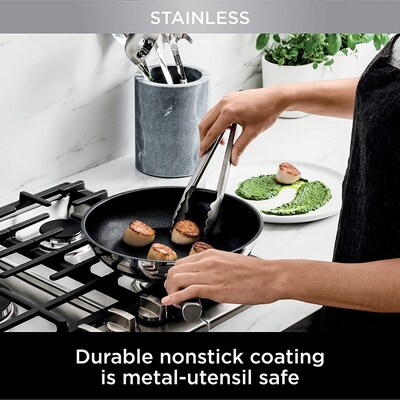 Ninja Foodi Cookware Skillet Stainless-Steel 10.25, 12: Fry Pan Set,  Silver (C62200)