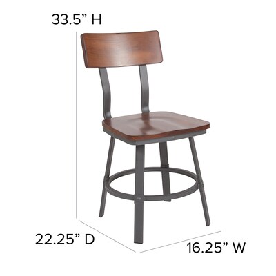 Flash Furniture Flint Series Industrial Metal/Wood Restaurant Dining Chair, Gray/Rustic Walnut (XUDG60582)