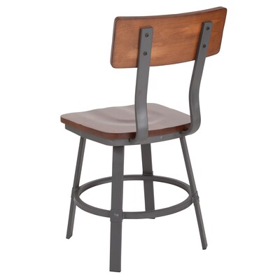 Flash Furniture Flint Series Industrial Metal/Wood Restaurant Dining Chair, Gray/Rustic Walnut (XUDG60582)