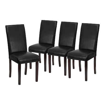 Flash Furniture Contemporary LeatherSoft Parsons Dining Chair, Black, 4/Pack (4BT350BKLEA023)