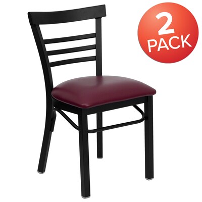 Flash Furniture Hercules Traditional Vinyl & Metal Ladder Back Restaurant Dining Chair, Burgundy, 2/Pack (2XU6Q6B1LADBRV)