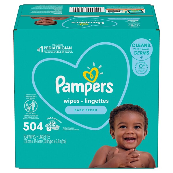Pampers Baby Wipes, Baby Fresh Scented, 7 Pop-Top Packs, 504 Count (75473)  | Quill.com