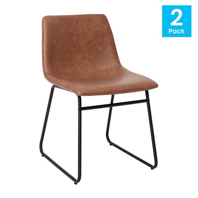 Flash Furniture Midcentury LeatherSoft Dining Chair, Light Brown LeatherSoft/Black Frame, Set of 2 (ETER1834518LBBK)