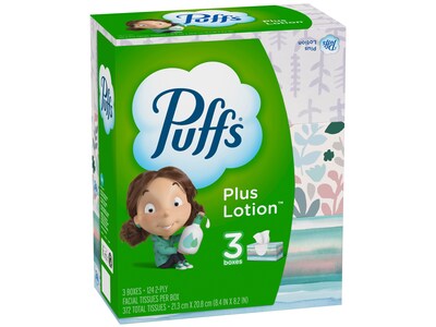 Puffs Plus Lotion Facial Tissue, 2-ply, 124 Tissues/Box, 3 Boxes/Pack (39363)