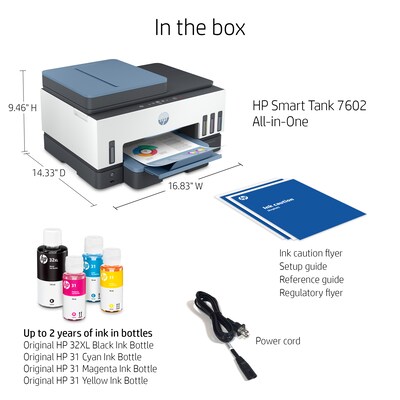 menu Vant til perle HP Smart Tank 7602 Inkjet Printer, All-in-One Supertank,  Print/Copy/Scan/Fax (28B98A) | Quill.com