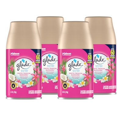 Glade Air Freshener Automatic Spray Refill, Exotic Tropical Blossoms Scent, 6.2 Oz., 4/Pack (318296)