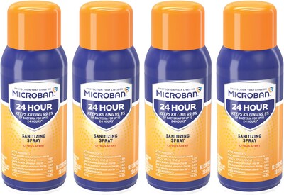 Microban 24 Disinfecting Sanitizing Spray, Citrus Scent, 2.8 Oz., 4/Pack (02911)